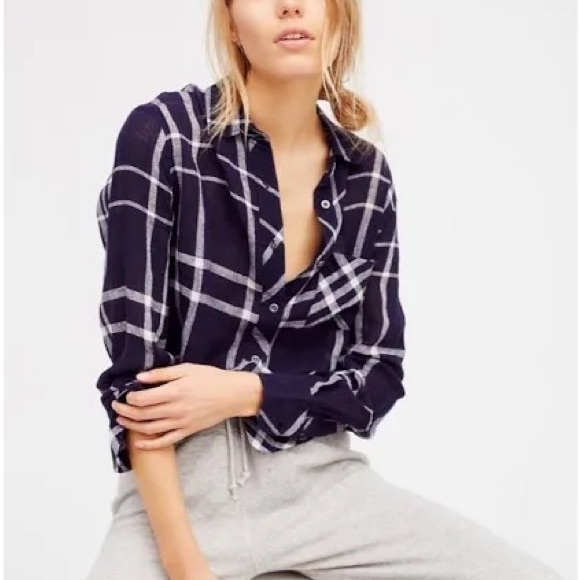 Free People Rails navy plaid button up - Picture 2 of 6
